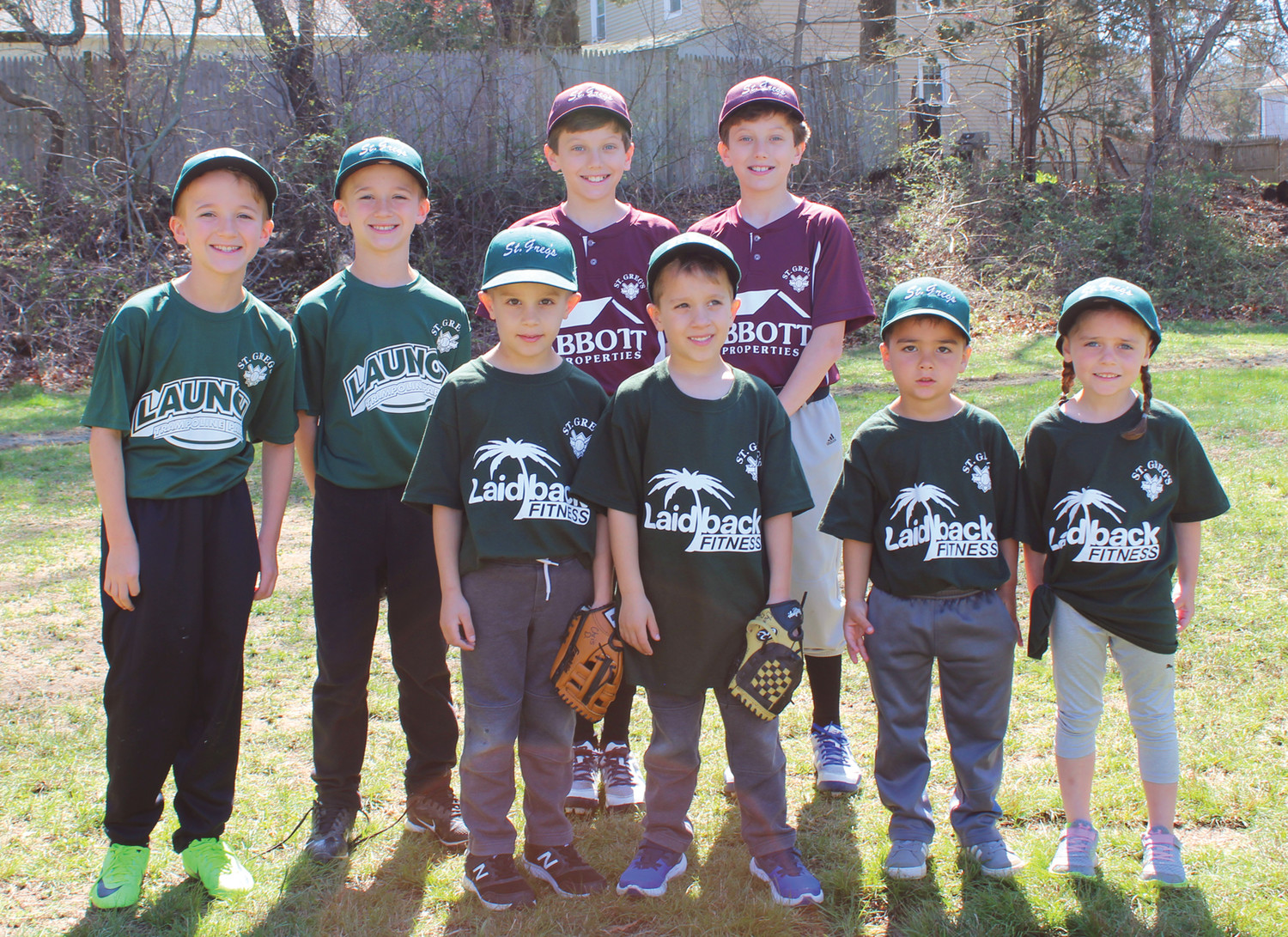 The St. Gregory the Great Baseball League kicked off its season. In the group photo on top from back left: Oliver and Bennett Jackson, Josh and John Maynard. Front left to right: Christohper and Charlie DeRaffaele and Ben and Mia Goodine. Missing are Thomas and Edmund Sardelli.