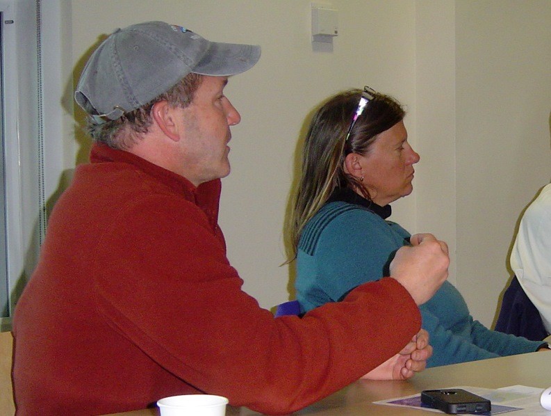 Boating talk: Rick Bellavance, president of the RI Party & Charter Boat, and Kim Hapgood of Sail Newport at SeaPlan's marine industry boating workshop held last week at Save the Bay.
