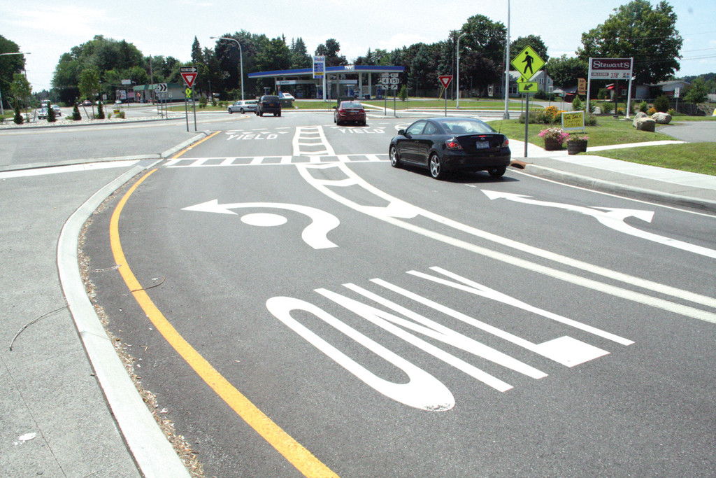 IN THE WORKS: State DOT plans call for roundabouts like that pictured in East Greenbush, N.Y. to replace the Greenwich Avenue and Veterans Memorial Drive and other Apponaug intersections as part of the $33.5 million circulator.