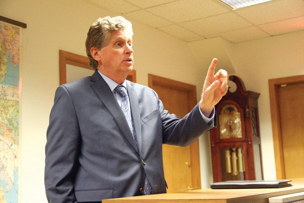 LOOKING FOR LOWER RATES: Lt. Gov. Daniel McKee addresses small business leaders.