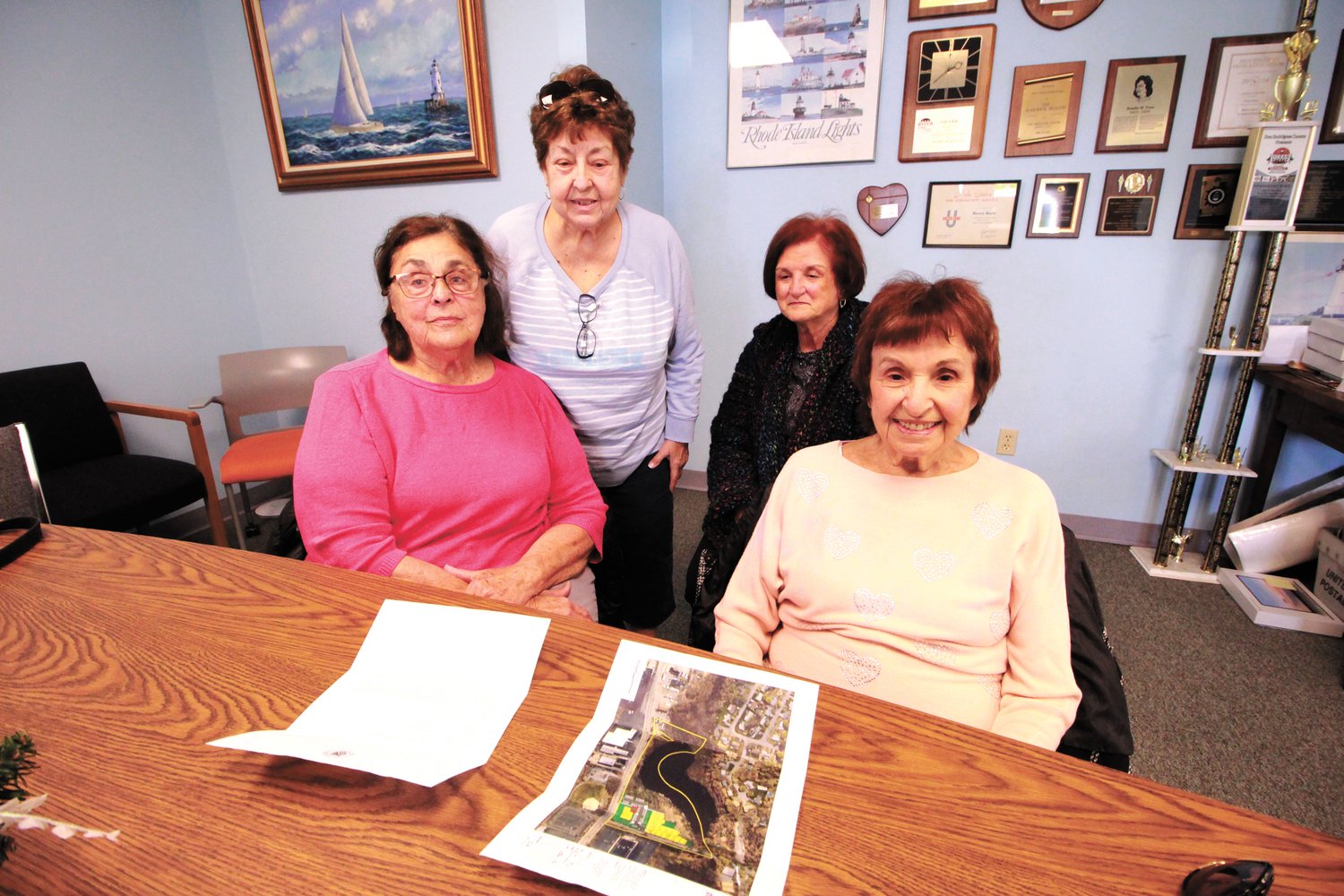 THEY DON’T WANT IT: Wethersfield Commons residents Kathy Dougal, Beatrice MacArthur, Joan Riley and Delores DelSesto are concerned over how the proposed development would impact the condominium complex. (Warwick Beacon photo)