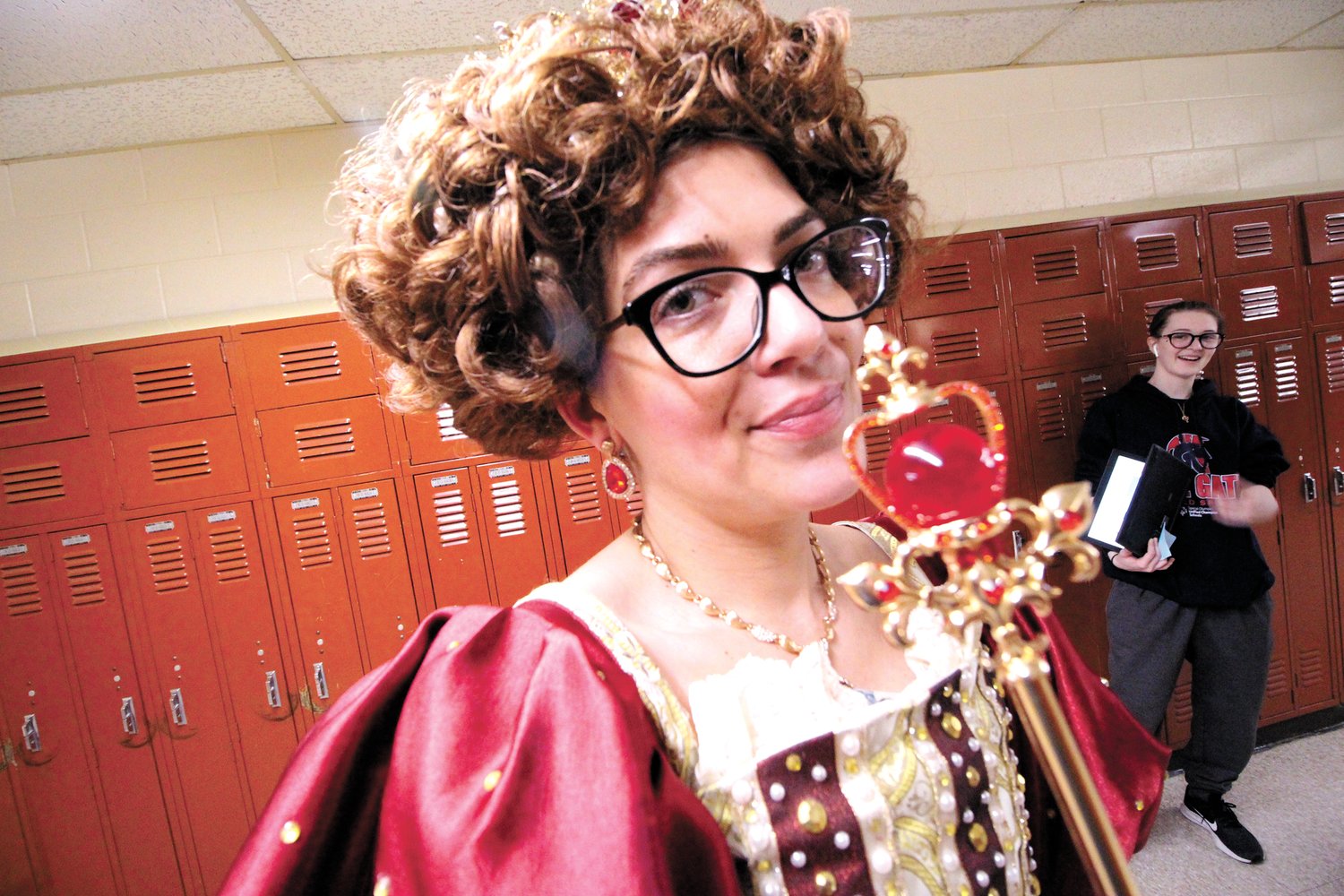 Amanda Brown as Queen Elizabeth. Her mother, Connie Palermo created her robes. (Warwick Beacon photos)